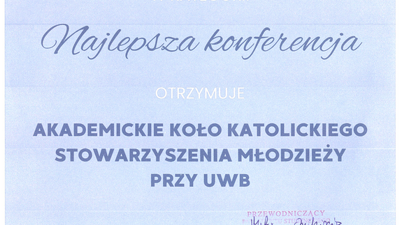 Wyróżnienie dla Koła KSM w Konkursie Parlamentu Studenckiego UwB